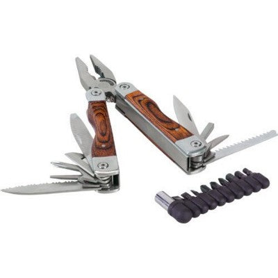 Branded Promotional ADMIRAL STAINLESS STEEL METAL MULTI TOOL with Wood Hand Grip in Wood Multi Tool From Concept Incentives.
