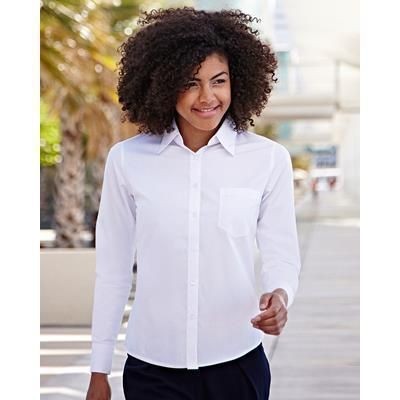 Branded Promotional FRUIT OF THE LOOM LADIES LONG SLEEVE POPLIN SHIRT Shirt From Concept Incentives.
