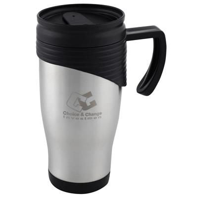 Branded Promotional DOUBLE WALLED SILVER STAINLESS STEEL METAL TRAVEL MUG Travel Mug From Concept Incentives.