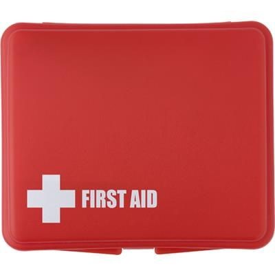 Branded Promotional FIRST AID KIT in Plastic Box in Red First Aid Kit From Concept Incentives.