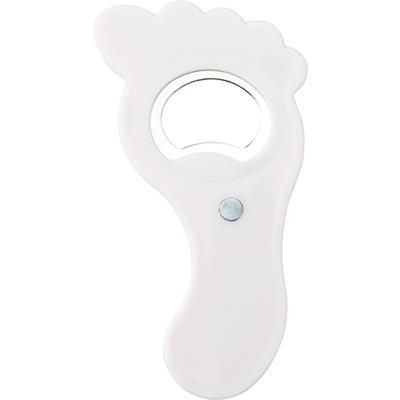 Branded Promotional FOOT SHAPE PLASTIC BOTTLE OPENER in White Bottle Opener From Concept Incentives.