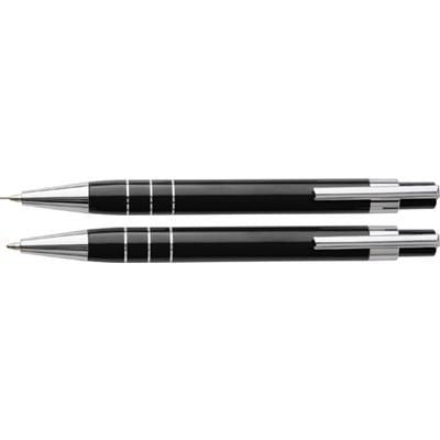 Branded Promotional ALUMINIUM METAL WRITING SET in Black Pen Set From Concept Incentives.