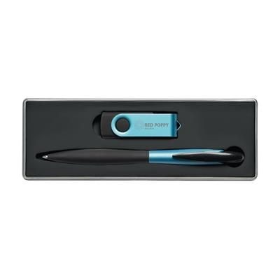 Branded Promotional USB GIFT SET in Light Blue Memory Stick USB From Concept Incentives.