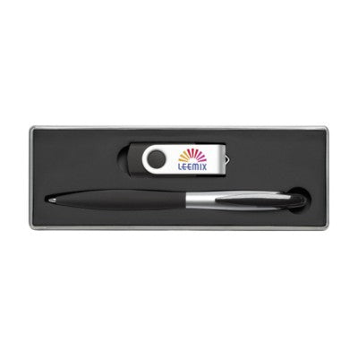 Branded Promotional USB GIFTSET 4 GB FROM STOCK in Silver Pen From Concept Incentives.