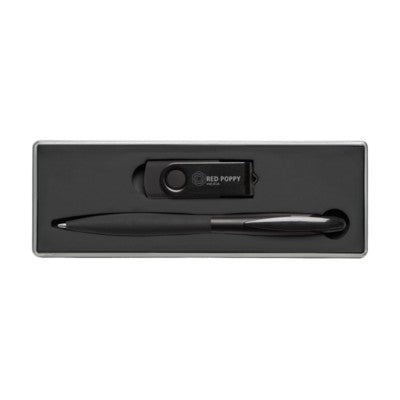 Branded Promotional USB GIFTSET 4 GB FROM STOCK in Black Pen From Concept Incentives.