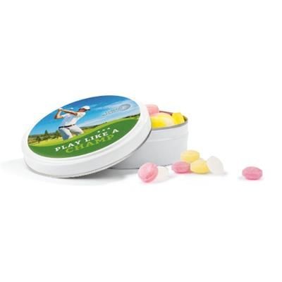 Branded Promotional EXPRESS SWEETS ROUND METAL BOX MIDI Sweets From Concept Incentives.