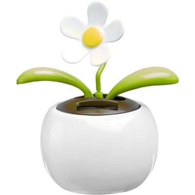 Branded Promotional SOLAR POWER PLASTIC FLOWER in White Dancing Flower From Concept Incentives.