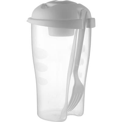 Branded Promotional SALAD CONTAINER in White includes Small Cup & Fork Lunch Box From Concept Incentives.