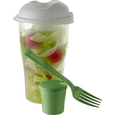 Branded Promotional SALAD CONTAINER in Pale Green includes Small Cup & Fork Lunch Box From Concept Incentives.