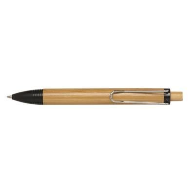 Branded Promotional BAMBOO FT PUSH BUTTON PEN with Black Nose Cone & Clip Trim with Silver Modern Clip Design Pen From Concept Incentives.