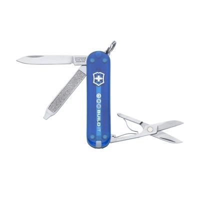 Branded Promotional VICTORINOX CLASSIC SD KNIFE in Transparent Blue Knife From Concept Incentives.