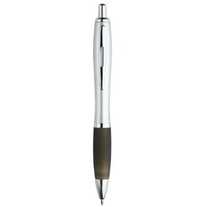 Branded Promotional IMAGE SILVER RETRACTABLE PLASTIC BALL PEN in Silver Finish with Black Rubber Grip Pen From Concept Incentives.