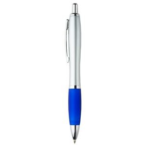 Branded Promotional IMAGE SILVER RETRACTABLE PLASTIC BALL PEN in Silver Finish with Blue Rubber Grip Pen From Concept Incentives.