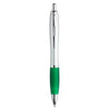 Branded Promotional IMAGE SILVER RETRACTABLE PLASTIC BALL PEN in Silver Finish with Green Rubber Grip Pen From Concept Incentives.