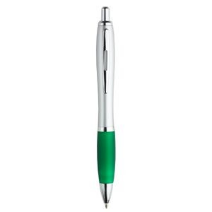 Branded Promotional IMAGE SILVER RETRACTABLE PLASTIC BALL PEN in Silver Finish with Green Rubber Grip Pen From Concept Incentives.