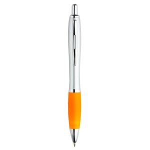 Branded Promotional IMAGE SILVER RETRACTABLE PLASTIC BALL PEN in Silver Finish with Orange Rubber Grip Pen From Concept Incentives.