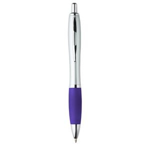 Branded Promotional IMAGE SILVER RETRACTABLE PLASTIC BALL PEN in Silver Finish with Violet Rubber Grip Pen From Concept Incentives.