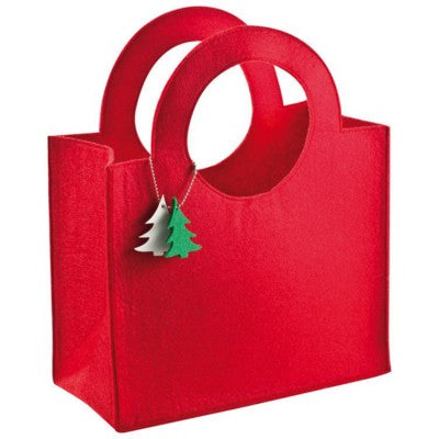 Branded Promotional FELT SHOPPER TOTE BAG with Tree Pendant in Red Bag From Concept Incentives.