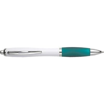 Branded Promotional IMAGE WHITE RETRACTABLE PLASTIC BALL PEN in Turquoise Pen From Concept Incentives.