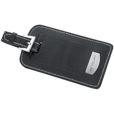 Branded Promotional DELUXE LEATHER LUGGAGE TAG in Black Luggage Tag From Concept Incentives.