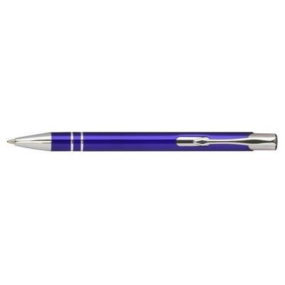 Branded Promotional RETRO PUSH BUTTON ACTION METAL BALL PEN in Blue Pen From Concept Incentives.