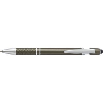 Branded Promotional ALUMINIUM METAL BALL PEN & TOUCH SCREEN STYLUS in Grey Pen From Concept Incentives.