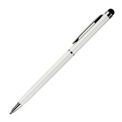 Branded Promotional TOUCH & WRITE BALL PEN in White with Silver Trim & Stylus Pen From Concept Incentives.