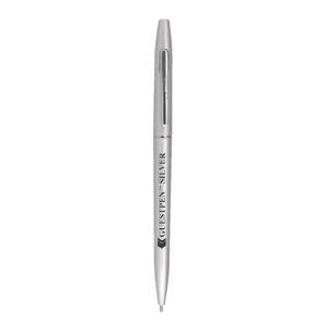 Branded Promotional GUESTPEN SLIM TWIST ACTION SILVER PLASTIC BALL PEN Pen From Concept Incentives.