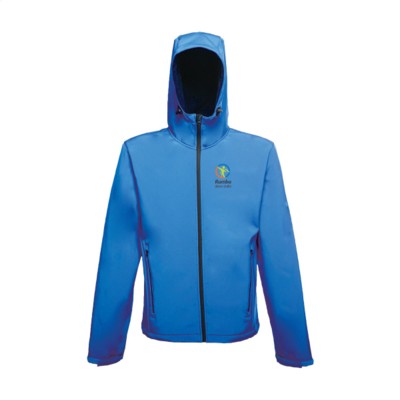 Branded Promotional REGATTA STANDOUT ARLEY II HOODED HOODY SOFTSHELL JACKET MENS in Blue Jacket From Concept Incentives.