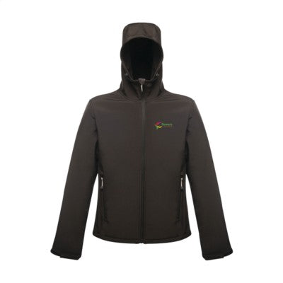 Branded Promotional REGATTA STANDOUT ARLEY II HOODED HOODY SOFTSHELL JACKET MENS in Black Jacket From Concept Incentives.