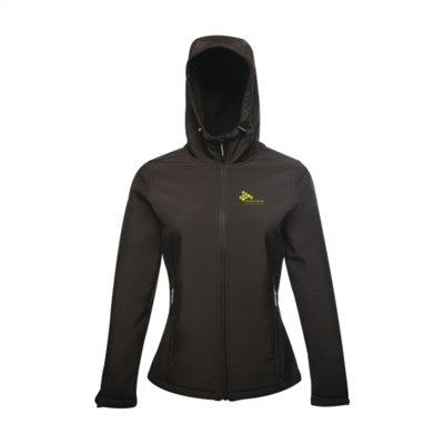 Branded Promotional REGATTA STANDOUT ARLEY HOODED HOODY SOFTSHELL JACKET LADIES in Black Jacket From Concept Incentives.