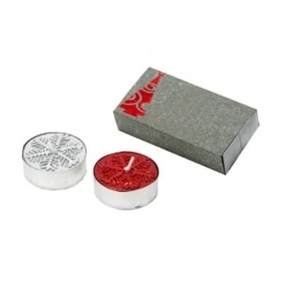 Branded Promotional SET OF 2 CHRISTMAS CANDLE with Snowflake Design, Red & Grey Candle From Concept Incentives.