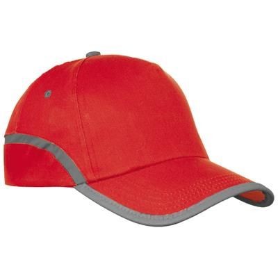 Branded Promotional DALLAS 5 PANEL REFLECTIVE BASEBALL CAP in Red Baseball Cap From Concept Incentives.