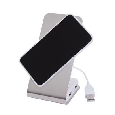 Branded Promotional DATABASE MOBILE PHONE HOLDER in White & Silver Hub Port From Concept Incentives.