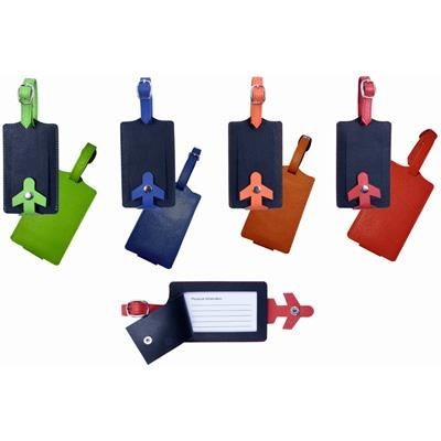 Branded Promotional GRAINED LEATHER NEW AEROPLANE CONTRAST LUGGAGE TAG with Clasp Button Luggage Tag From Concept Incentives.