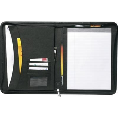 Branded Promotional LEATHER CONFERENCE FOLDER in Black Conference Folder From Concept Incentives.