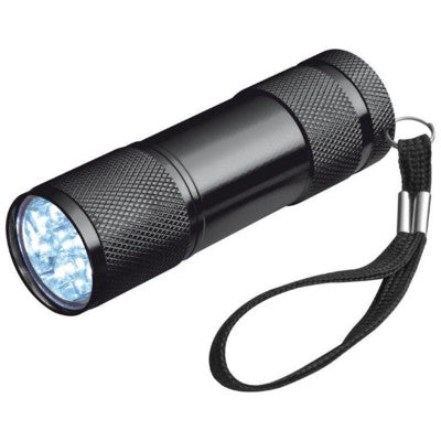 Branded Promotional ALUMINIUM METAL LED TORCH in Black Torch From Concept Incentives.