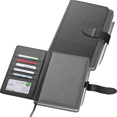 Branded Promotional PU A5 NOTE BOOK with Business Card Slots in Grey Notebook from Concept Incentives