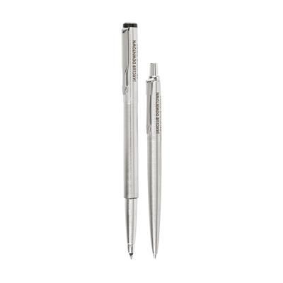 Branded Promotional PARKER JOTTER-VECTOR STEEL SET in Silver Pen From Concept Incentives.