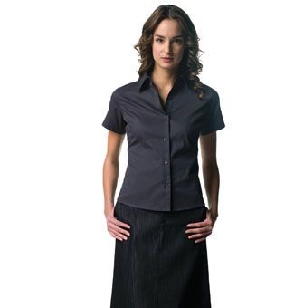 Branded Promotional RUSSELL COLLECTION LADIES SHORT SLEEVE CLASSIC TWILL SHIRT Shirt From Concept Incentives.