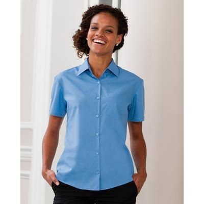 Branded Promotional RUSSELL COLLECTION LADIES SHORT SLEEVE EASY CARE POPLIN SHIRT Shirt From Concept Incentives.