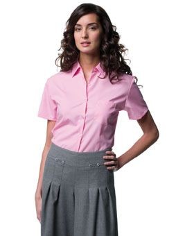 Branded Promotional RUSSELL COLLECTION LADIES SHORT SLEEVE EASY CARE COTTON POPLIN SHIRT Shirt From Concept Incentives.