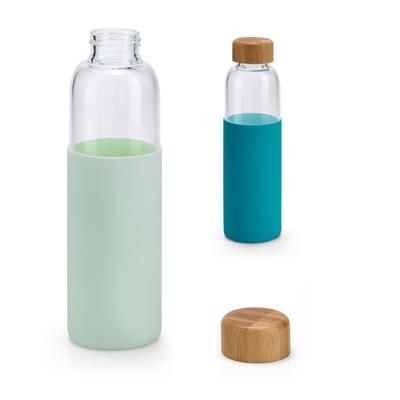 Branded Promotional DAKAR BOROSILICATE GLASS BOTTLE with Bamboo Lid & Silicon Pouch Bottle From Concept Incentives.