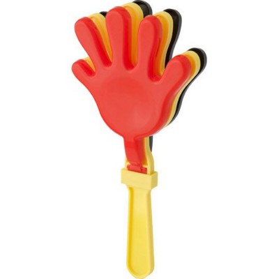 Branded Promotional PLASTIC HAND CLAPPER NOISEMAKER in Black, Yellow & Red Noise Maker From Concept Incentives.