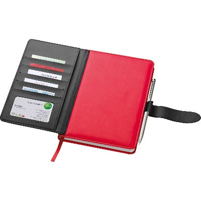 Branded Promotional PU A5 NOTE BOOK with Business Card Slots in Red Notebook from Concept Incentives