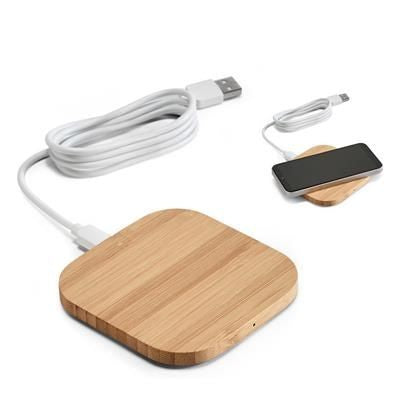 Branded Promotional POWER BAMBOO CORDLESS CHARGER with Cable Charger From Concept Incentives.