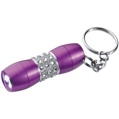 Branded Promotional ALUMINIUM METAL MINI LED TORCH KEYRING with Gem Stones in Violet Torch From Concept Incentives.