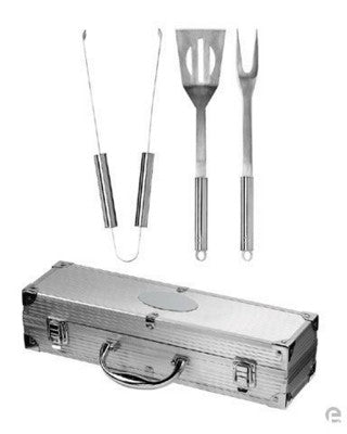 Branded Promotional THREE PIECE BBQ TOOL SET in Silver BBQ From Concept Incentives.