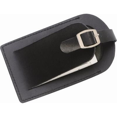Branded Promotional SMOOTH THICK LEATHER LUGGAGE TAG in Black Luggage Tag From Concept Incentives.