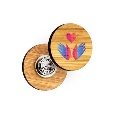 Branded Promotional BAMBOO CLUTCH PIN BADGE BESPOKE Badge From Concept Incentives.